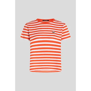 TRIČKO KARL LAGERFELD IKON STRIPE T-SHIRT WHITE-TANGERINE-STRIPE