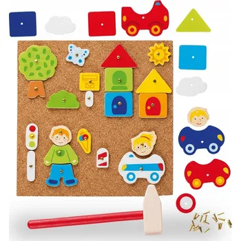 Dřevěná hračka KORKOVÁ TABULE 52 ELE. ZATLOUKAČKA ZATLOUKAČKA MĚSTO HRAČKA MONTESSORI 3+