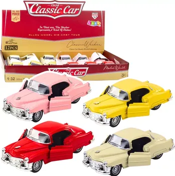autíčko Kovové retro autíčko 1:32 s natahovacím pohonem a otevíracími dveřmi