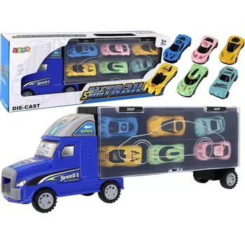 autíčko LEANToys Import Auto Tir Trailer + 6 vozů Přívěs ve tvaru kufru