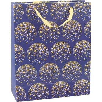 Elegantní dárková taška se zlatými hvězdami, tmavě modrá 32 × 26 × 12 cm