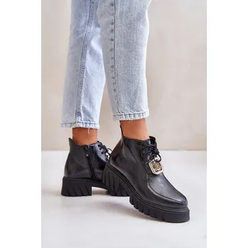 Dámské kozačky Zazoo 2952 Kožené Boty Se u Dekorací Barva: Černá, Velikost: 41