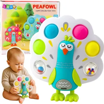 Hračka pro nejmenší Smyslová hračka páv Pop-It se zvukem a točícími kuličkami