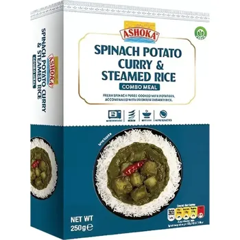 Hotové jídlo Ashoka Špenátové kari s bramborami a rýží na páře 250g