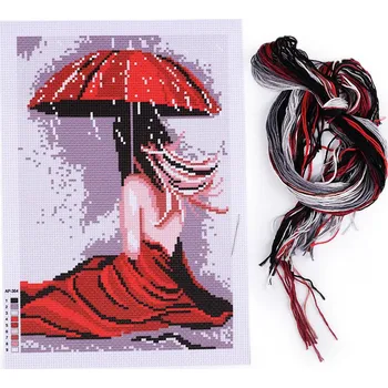 Vyšívací vzor Sada vyšívání - předloha, jehla, mouline, barva 4 viz foto deštník