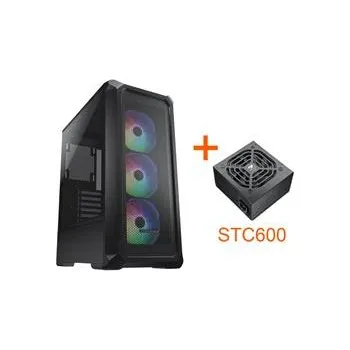 Počítač COUGAR PC skříň ARCHON 2 Mesh RGB Black Mid Tower Mesh Front Panel 3 x ARGB Fans 3mm TG Left Panel + COUGAR PSU STC600