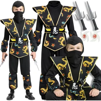 Karnevalový kostým KOSTÝM NINJA DÝKY HVĚZDICE BOJOVNÍK PŘEVLEK NA KARNEVALOVÝ BÁL 134 140