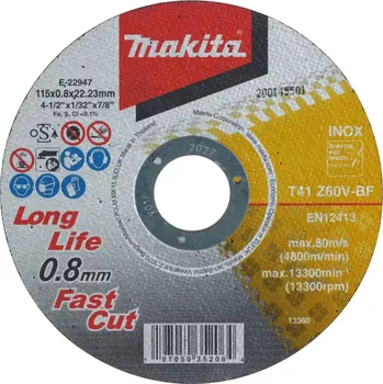 Řezný kotouč E-22947-12 Kotouč řezný nerez 115x0.8x22.23mm, 12 ks Makita