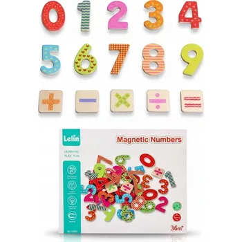 Dřevěná hračka MAGNETICKÁ ČÍSLA DŘEVĚNÁ ČÍSLICE 60 KUSŮ BAREVNÉ UČENÍ POČÍTÁNÍ 3+