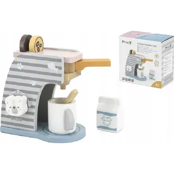 Dřevěná hračka DŘEVĚNÝ KÁVOVAR S PŘÍSLUŠENSTVÍM KAVÁRNA HRAČKA VZDĚLÁVACÍ 3+