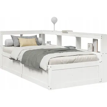 Postel Postel s regálem, bez matrace, bílá, 75x190 cm, borovice