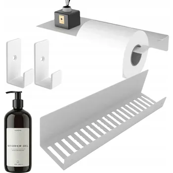 Koupelnový nábytek KOUPELNOVÁ SADA POLICE DRŽÁK HÁČEK DO KOUPELNY BÍLÁ 40 cm DO SPRCHY