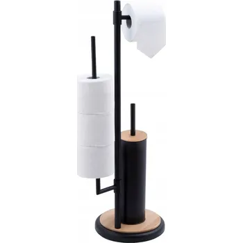 Stojan na toaletní papír a WC štětku 3v1 černý s bambusem LOFT