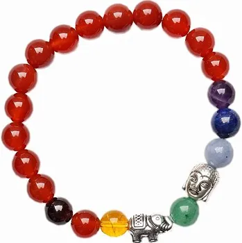 Drahý kámen Čakrový náramek z karneolu buddhistický se slonem kuličky ø 8 mm