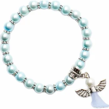 Náramek Dětský náramek ze světle modrých skleněných perliček s andělíčkem obvod cca 14 cm