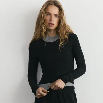 Dámské tričko Reserved - Tričko s dlouhými rukávy a vysokým podílem modalu - černý - 434GA-99X - 434GA-99X-M