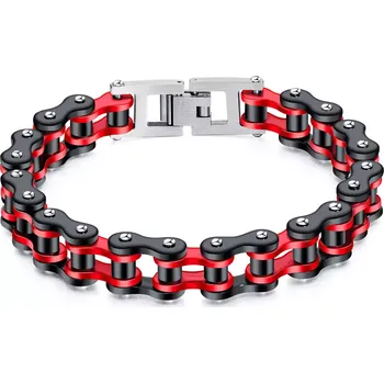 Oblečení a móda Náramek z chirurgické oceli Moto Chain - BlackRed - Délka 21,5 cm