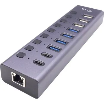 USB hub i-tec datový a nabíjecí HUB USB 3.0/USB-C/ 9x port/ LAN + Power Adapter 60W