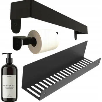 police ČERNÁ KOUPELNOVÁ SADA KOVOVÁ SPRCHOVÁ POLICE VĚŠÁK DRŽÁK