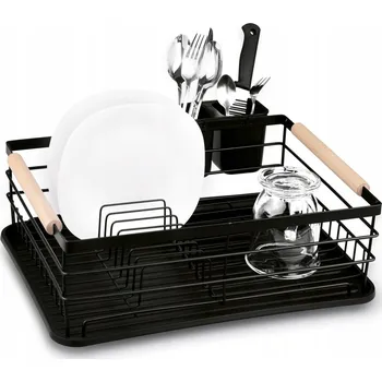 Odkapávač na nádobí Velký odkapávač na nádobí stojan na nádobí s odkapávačem na příbory, talíře + černý tác