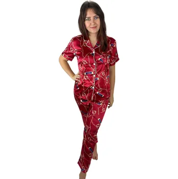 Dámské pyžamo Saténové dámské pyžamo červené č.2 Velikost: L