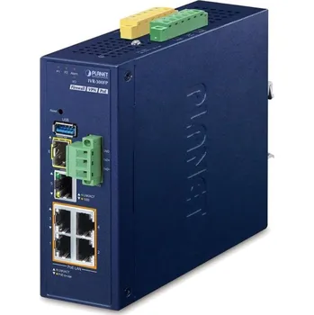 Počítač Planet IVR-300FP Enterprise router/FW VPN/VLAN/QoS/HA/AP kontr, 2xWAN(SD-WAN), 3xLAN,1xSFP,4xPoE, IP30,-40/75st,48-54VDC