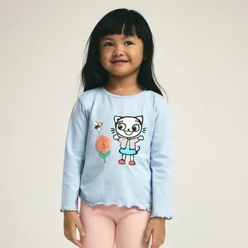 Dětská móda Reserved - Tričko s potiskem Kitty Kotty - bleděmodrá - 888HT-05X - 888HT-05X-104