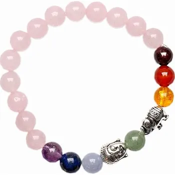 Drahý kámen Čakrový náramek z růženínu buddhistický se slonem kuličky ø 8 mm