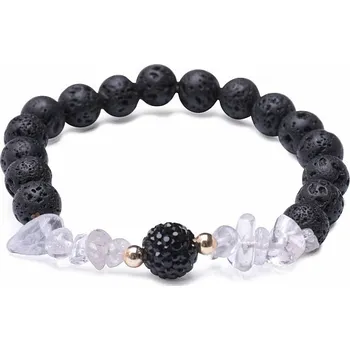 Drahý kámen Lávový kámen náramek s křišťálem s černým korálkem obvod cca 16 až 22 cm