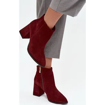 Dámské kozačky Dámské boty na podpatku se zlatým detailem Zazoo 3128 Barva: Červená, Velikost: 37