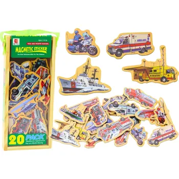 autíčko Dřevěné magnety s vozidly, loděmi a letadly, 20 kusů