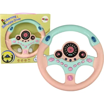 Hračka pro nejmenší Interaktivní růžový volant pro děti se zvuky a světly – simulátor jízdy