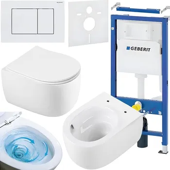 Klozet BPS-koupelny Podomítkový modul Geberit DuoFix s WC mísou LE-WH-TR-03 + ovládací tlačítko Delta 30 bílá