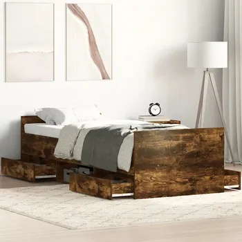 Ložnice Rám postele s čelem a nožní deskou, kouřový dub, 90x190 cm