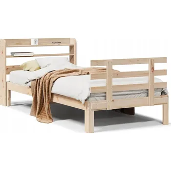 Postel Rám postele s čelem, bílá, 75x190 cm, masivní borovicové dřevo