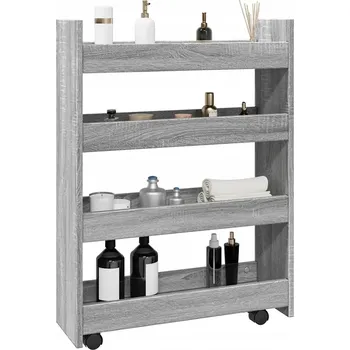 Knihovna VidaXL Úzký 4-patrový pojízdný regál, šedá sonoma dub