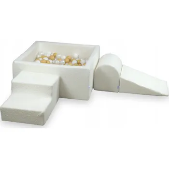 Dětské hřiště Pěnové dětské hřiště s bazénkem 90x90x40 Boucle Bílé + 400 míčků: bílé, perleťové