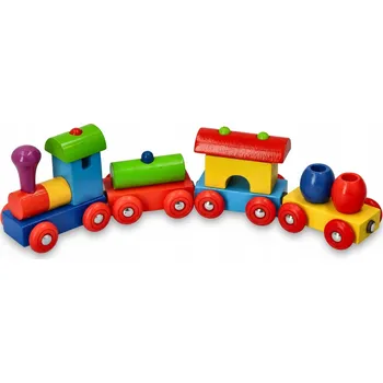 Vláček a vláčkodráha DŘEVĚNÝ BAREVNÝ VLAK SE 3 VAGÓNKY NA MAGNETY LOKOMOTIVA VLÁČEK 2+