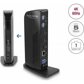 Delock Dokovací stanice USB, duální DisplayPort, 4K / USB 3.2 / LAN / Audio (Displaylink)