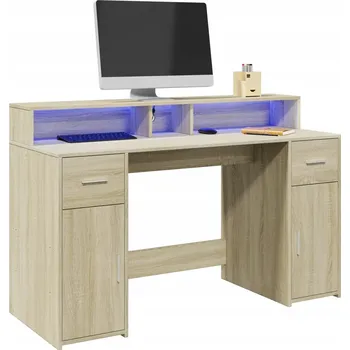Psací stůl Psací stůl s LED podsvícením, dub sonoma, 140x55x91 cm