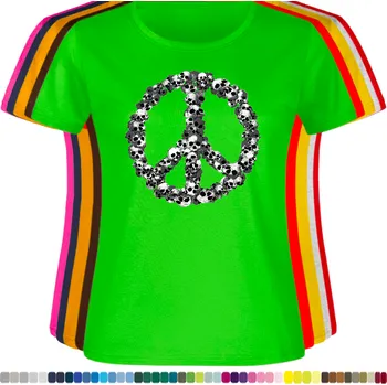 Dámské tričko damske-levne-bavlnene-tricko-digitalni-potisk-znak-hipie-lebky Barva: Lime - limetková, velikost: XS