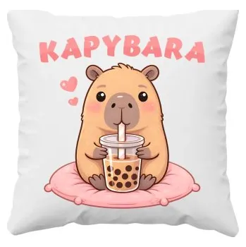Žertovný předmět kapybara - bubble tea - polštář s potiskem- Tričkový.cz