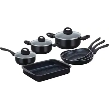 Sada nádobí Herzberg Sada 10 kusů nádobí potaženého mramorem – Černá