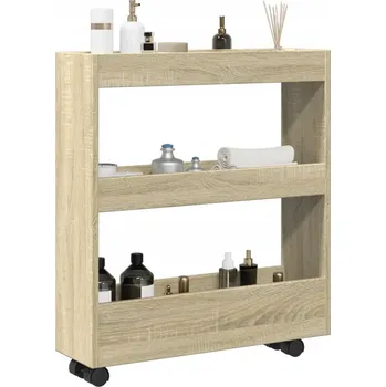 Knihovna VidaXL Úzký 3patrový pojízdný regál, dekor dub sonoma