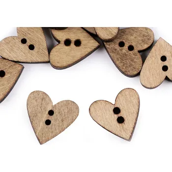Knoflík Dřevěný dekorační knoflík srdce, střední, 8 přírodní tm.