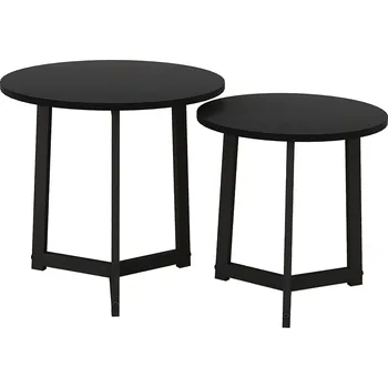Konferenční stolek HOMCOM Sada 2 konferenčních stolků, kulatý odkládací stolek, konferenční stolek s ocelovou konstrukcí, rozkládací stolek v moderním designu, do obývacího pokoje, nosnost do 35 kg, černá barva