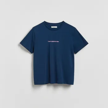 Dámské oblečení Reserved - Tričko s&nbsp;potiskem - tmavomodrá - 156HT-59X - 156HT-59X-XS