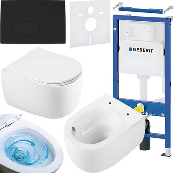Klozet BPS-koupelny Podomítkový modul Geberit DuoFix s WC mísou LE-WH-TR-03 + ovládací tlačítko Delta 50 černá mat