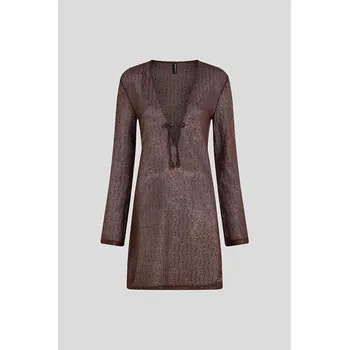 Dámské plavky PLÁŽOVÉ OBLEČENÍ KARL LAGERFELD CROCHET LS BEACH DRESS FUDGE