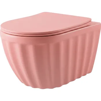 Závěsná WC mísa + umyvadlo na desku REA DUO, růžová mat